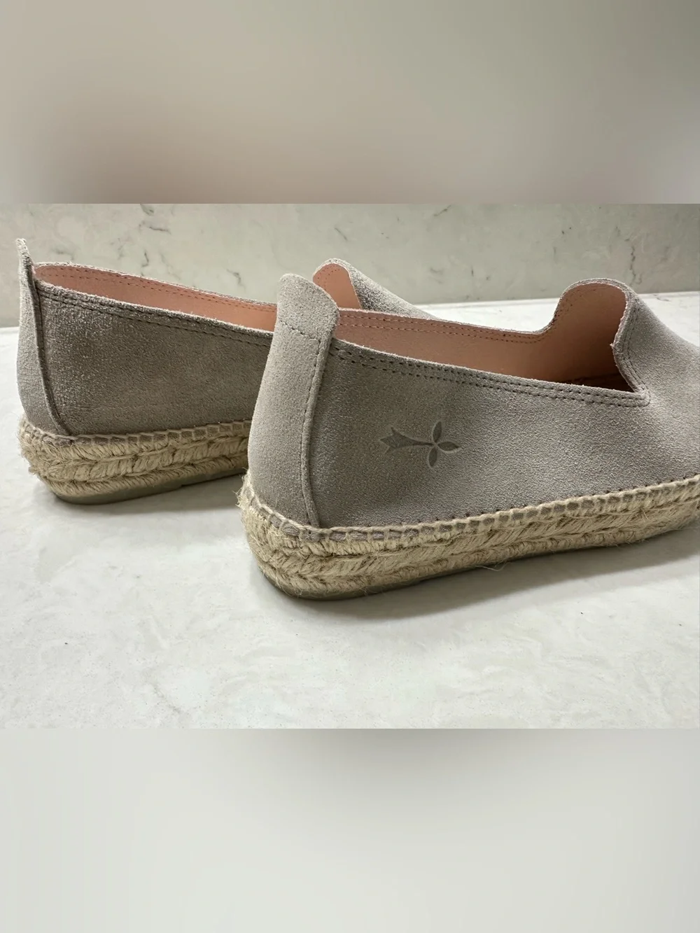Taupe Suede Espadrille Slip-On with Pink Lining, 39, Manebi